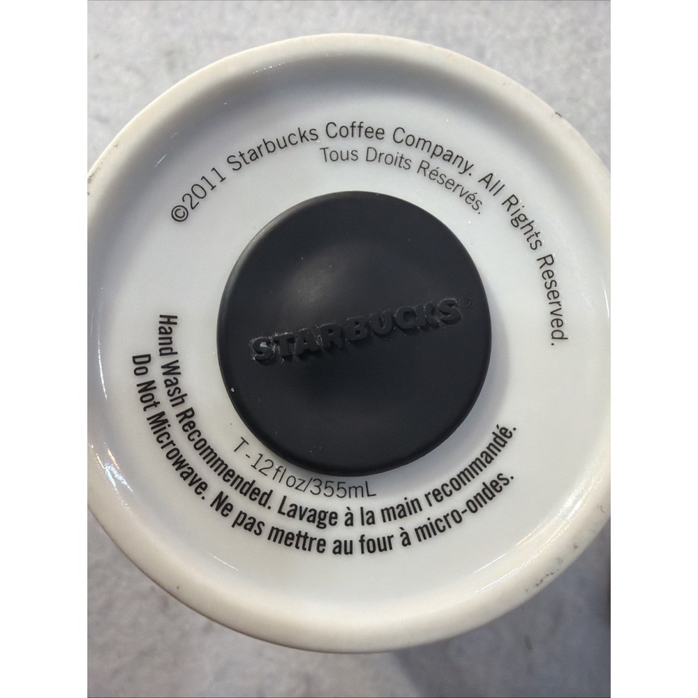 Starbucks Coffee White Ceramic Tall Travel Tumbler Mug Cup 2011 WITH Lid 12oz 24 - Picture 5 of 9